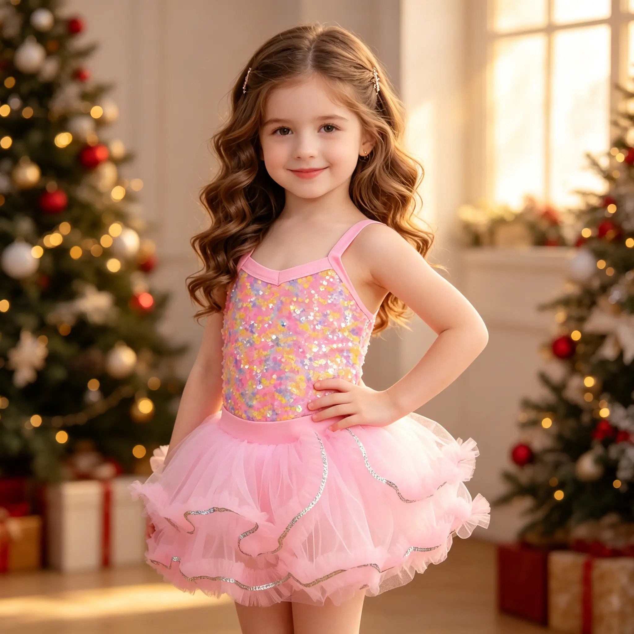 Girls Ballet Leotard Tutu Dress, Sparkly Sequin Princess Costume for Little Girls, Sleeveless Dance Outfit for Performance, Birthday Party Stage Show