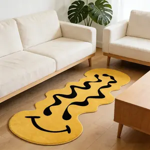 Creative Wave Smiley Face Carpet, Irregular Fashion Living Room Sofa Decor, Soft Plush Rug for Bedroom, Lounge, Wardrobe