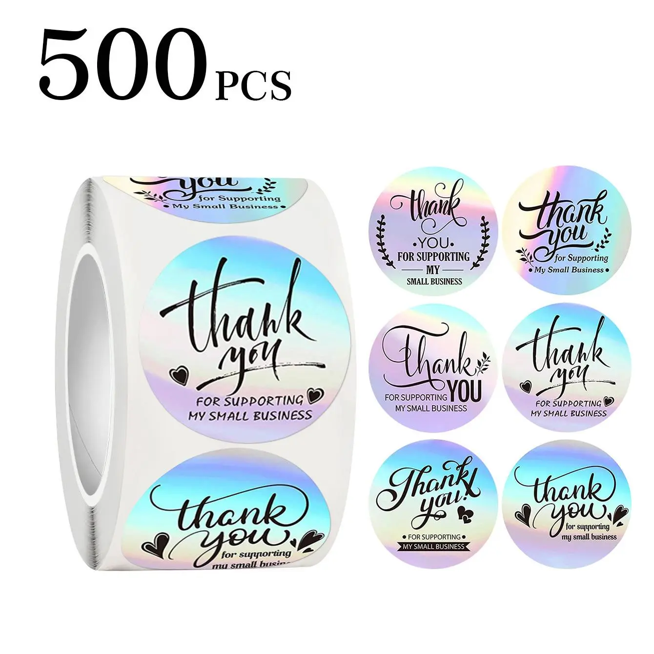500pcs/Roll Laser Stickers Thank You for Supporting My Small Business Silver Roll Adhesive Labels Boutiques Shop Wrapping Supplies - 2.5cm Sticky Labels Round Stickers Circle Sticker Label