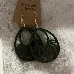 Olive green wood earrings