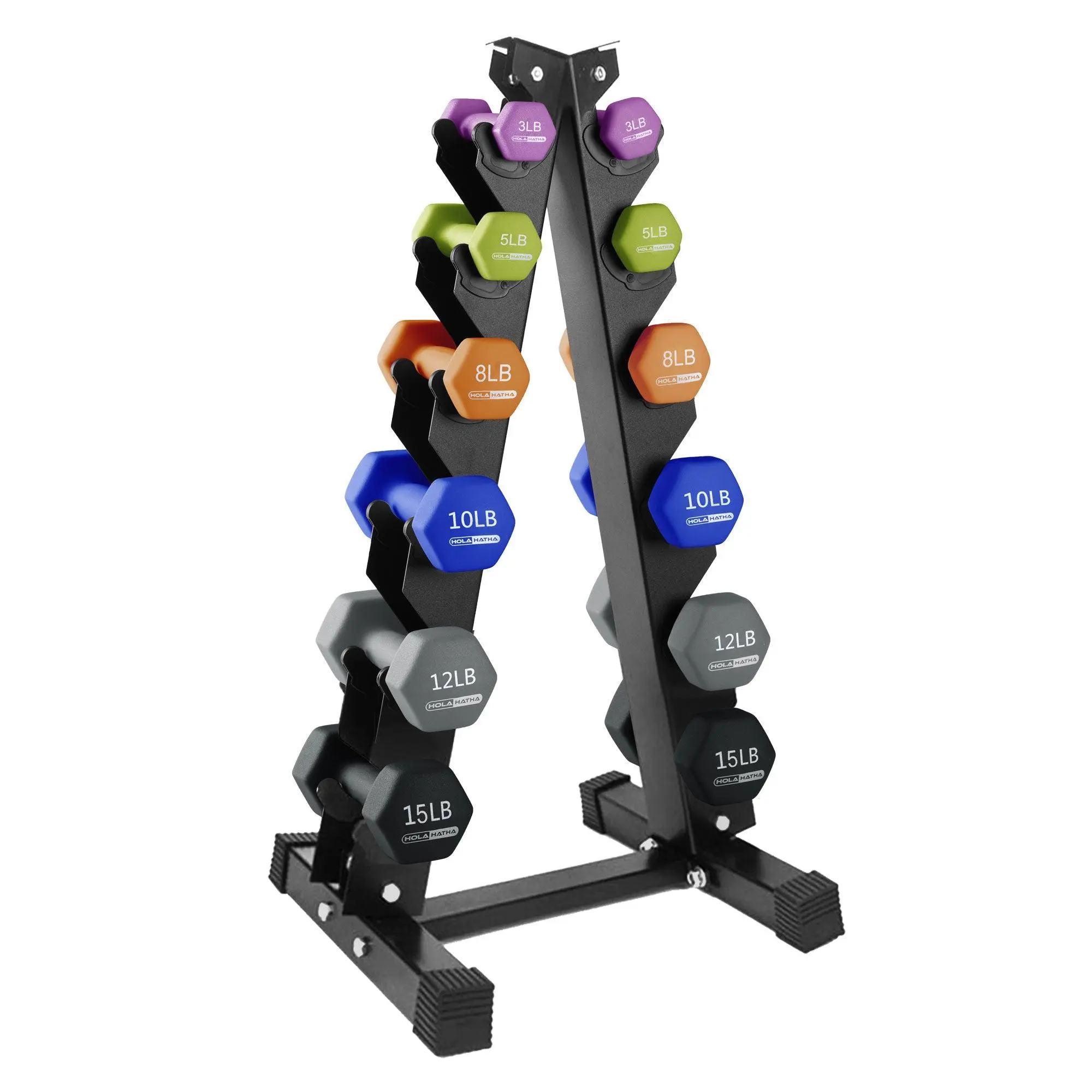 HolaHatha 3, 5, 8, 10, 12 & 15 Pound Neoprene Dumbbell Weight Set w/Storage Rack dumbbell rack HolaHatha 3, 5, 8, 10, 12 & 15 Pound Neoprene Dumbbell Weight Set w/Storage Rack dumbbell rack