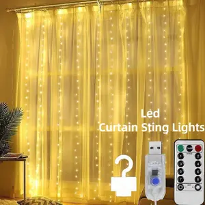 300 LED Fairy String Lights - USB Powered, 3m x 3m Warm White Curtain String Lights with Remote & 8 Lighting Modes, Waterproof Lights for Wall, Party, Wedding, Bedroom, Home, Indoor and Outdoor Decor