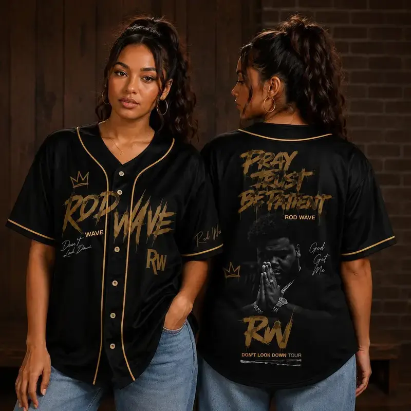 4 Design Black Rod Wave Baseball Jersey, Don’t Look Down Tour 2026 Button Up Jersey, Hip Hop Concert Fan Shirt, Unisex Music Apparel, Gift For Fan