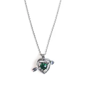 Cupid Arrow Green Heart Pendant Necklaces for Women, Silver Plated Crystal O-Chain, Dainty Romantic Jewelry Gift for Girlfriend/BFF
