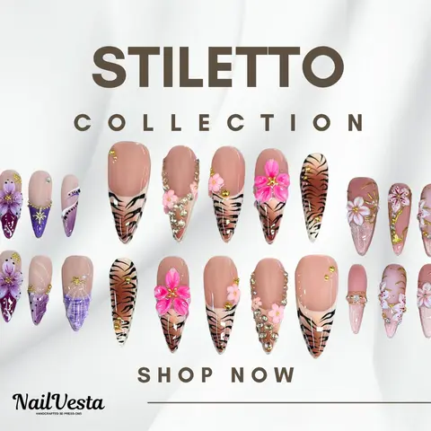NailVesta STILETTO COLLECTION – 100% Handcrafted 3D Press-On Nails | Reusable, Long-Lasting, Salon-Quality