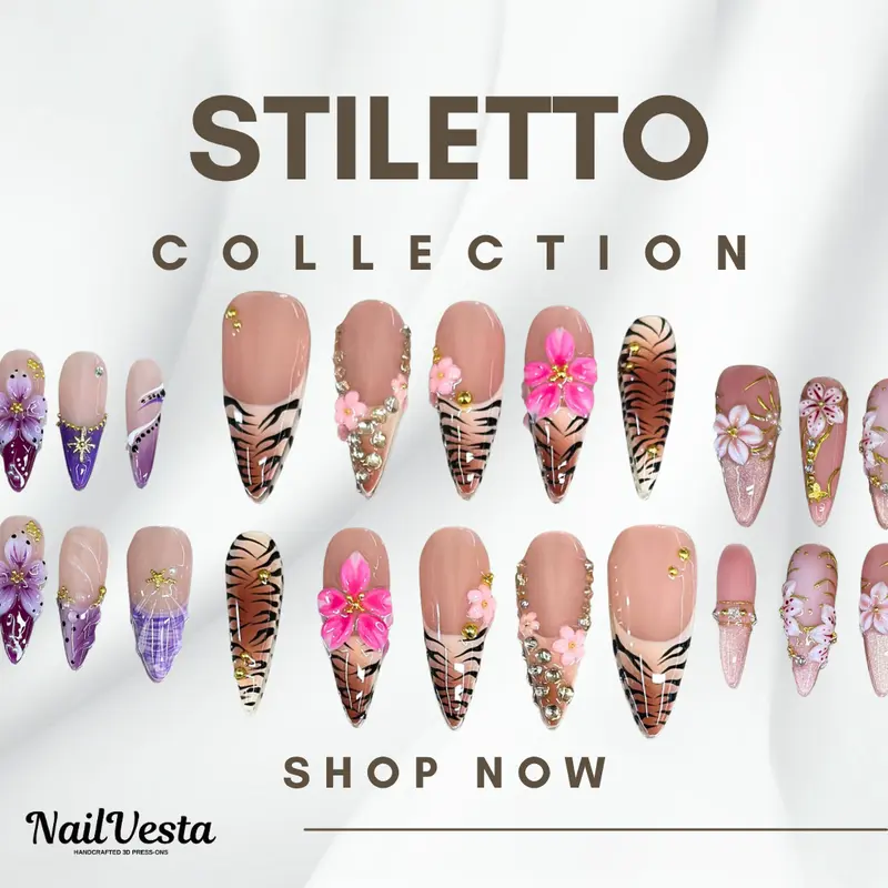NailVesta STILETTO COLLECTION – 100% Handcrafted 3D Press-On Nails | Reusable, Long-Lasting, Salon-Quality