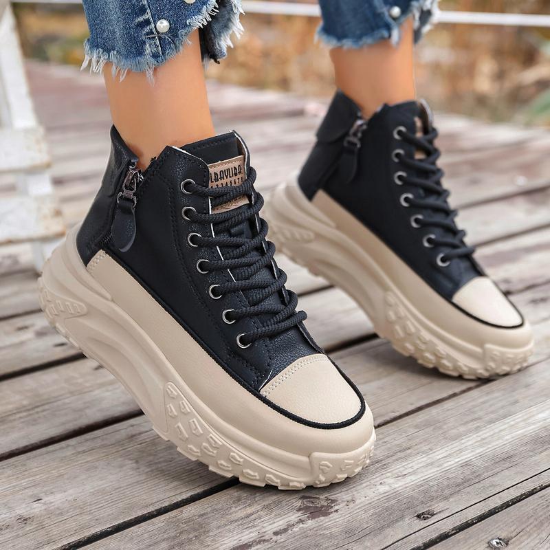 Spring and Autumn new arrival high-top shoes, round toe, thick sole for added height, soft sole, casual sneakers, street style white shoes.