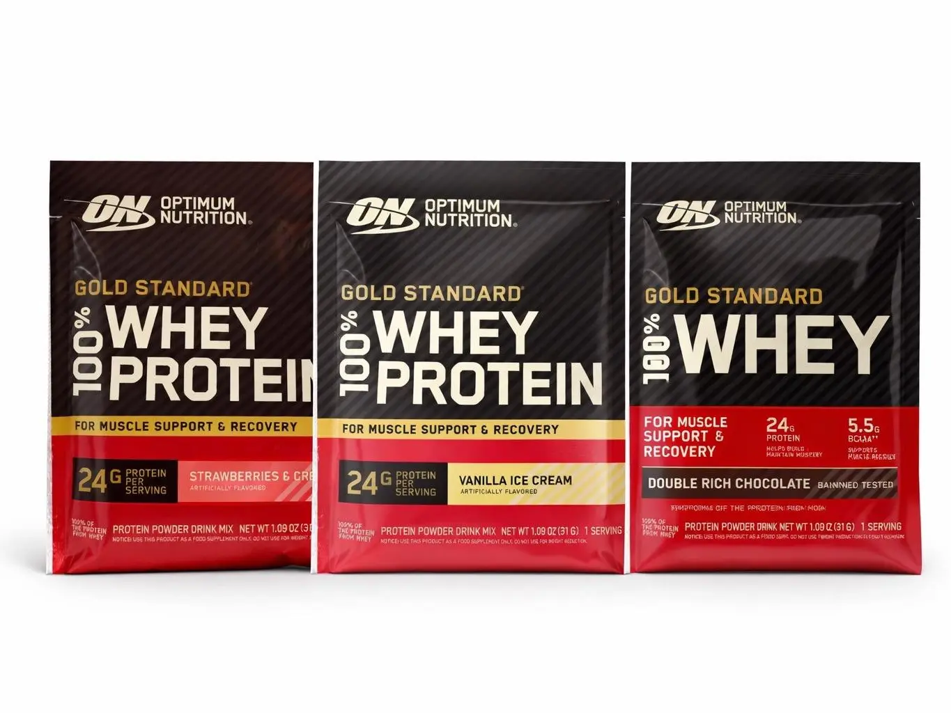 OPTIMUM NUTRITION Gold Standard 100% Whey Protein Powder 3-Pack Combo, 24g Protein, 5.5g BCAAs per Serving, Fitness Supplement for Muscle Support, Prop 65 Safe Dietary Aid, Lean Protein, Wellness Protein