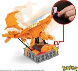 Mega Pokemon Building Toys Set Motion Charizard with 1664 Pieces and Wing Movement, for Adult Collectors
