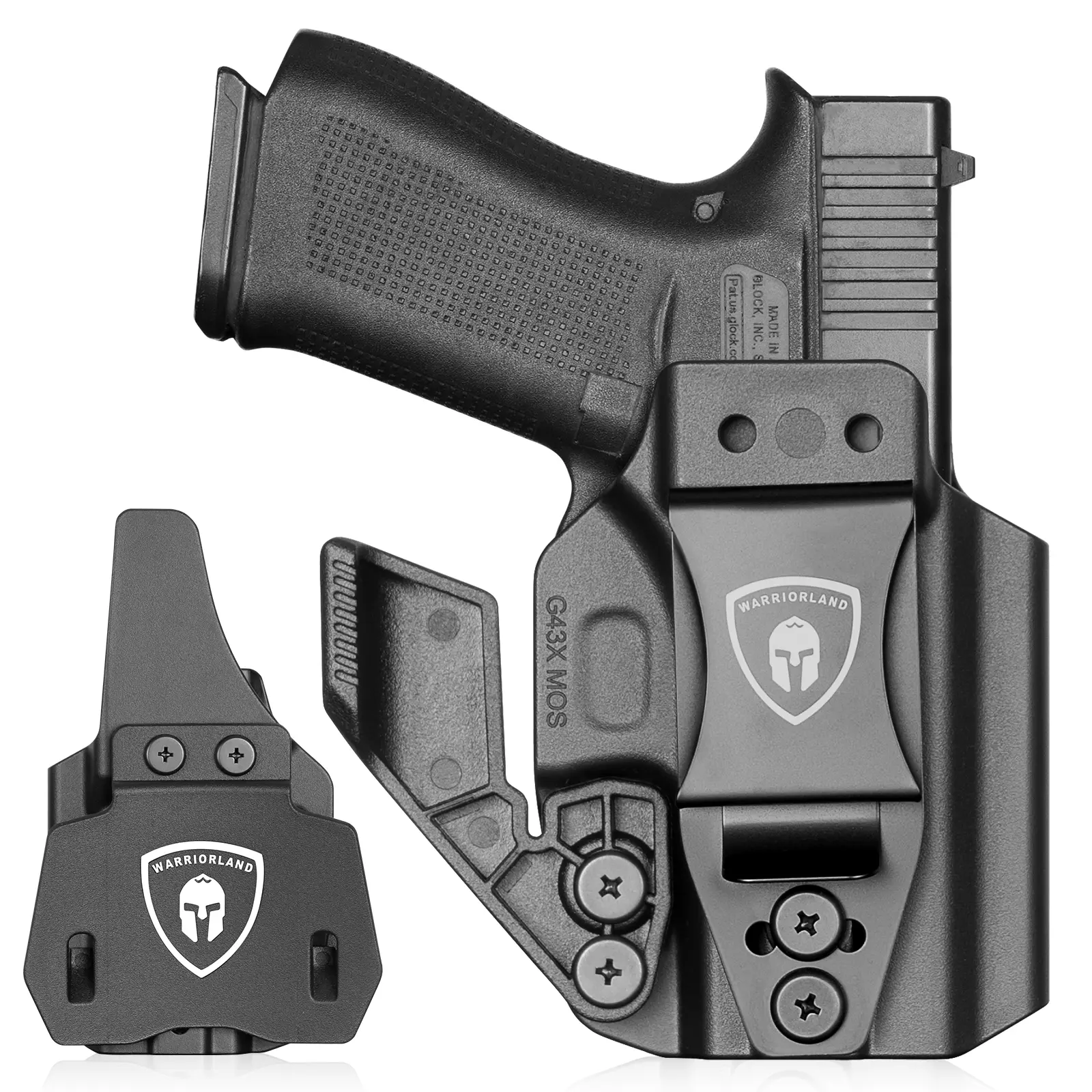 WARRIORLAND Convertible IWB/OWB Holster for Glock 43/43X/43X MOS - Custom Molded for Right Hand Draw, Optic Cut, Includes Paddle Attachment & 1.75" Metal Belt Clip, Concealment