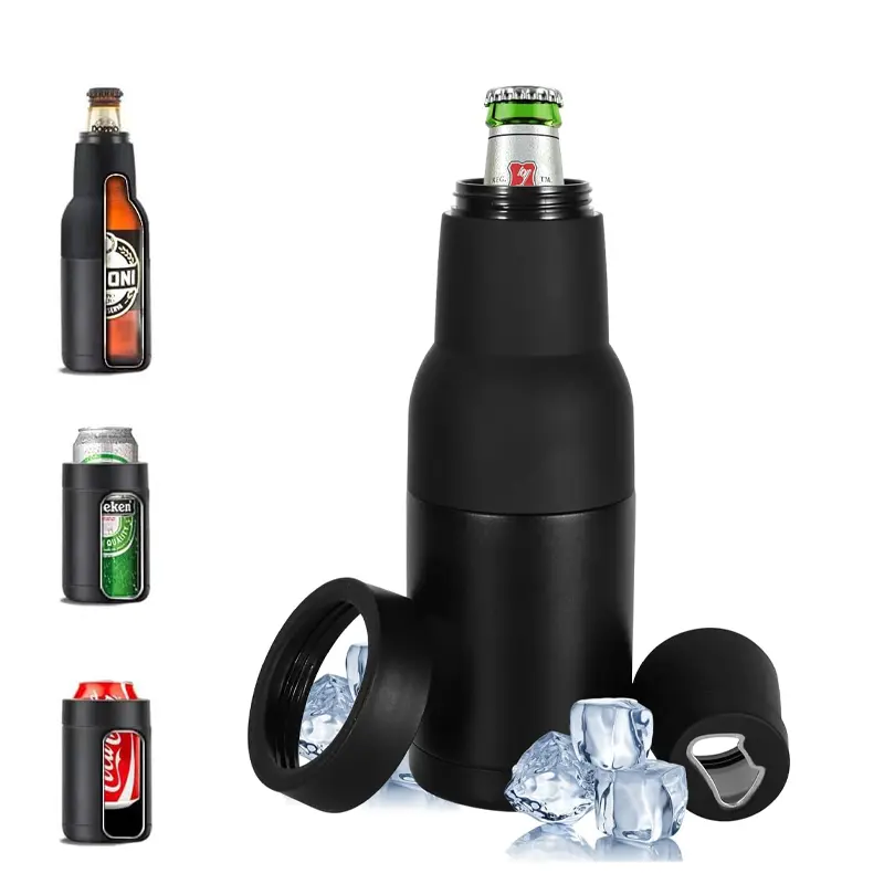 3 in 1 Can Koozie Beer Bottle and Can Cooler with Beer Opener Vacuum Insulated Double Walled Stainless Steel fit Fishing Camping Outdoor Activities