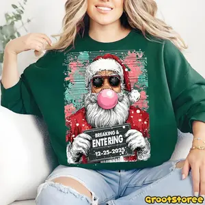 Retro Santa Claus Mug Shot Shirt, Funny Bad Santa Sweatshirt, Pink Bubble Gum Santa, Merry And Bright, Colorful Girly Xmas, For Men and WOmen
