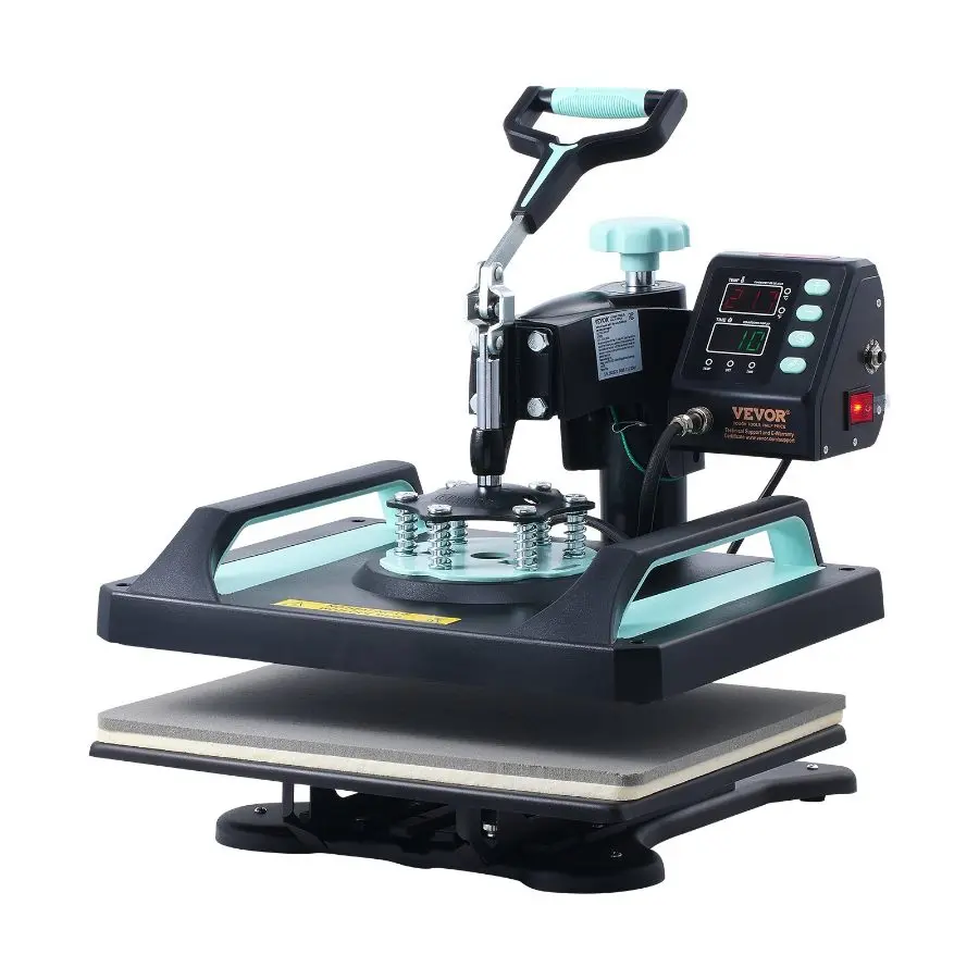 VEVOR Heat Press Machine, 12x 15 inch, 8 in 1 Heat Transfer Machine with 30 oz Tumbler Press, 360 Swing Away Digital T-Shirt Pressing, Teflon Coating, for T-Shirts/Mugs/Hats/Plates, Black+Green