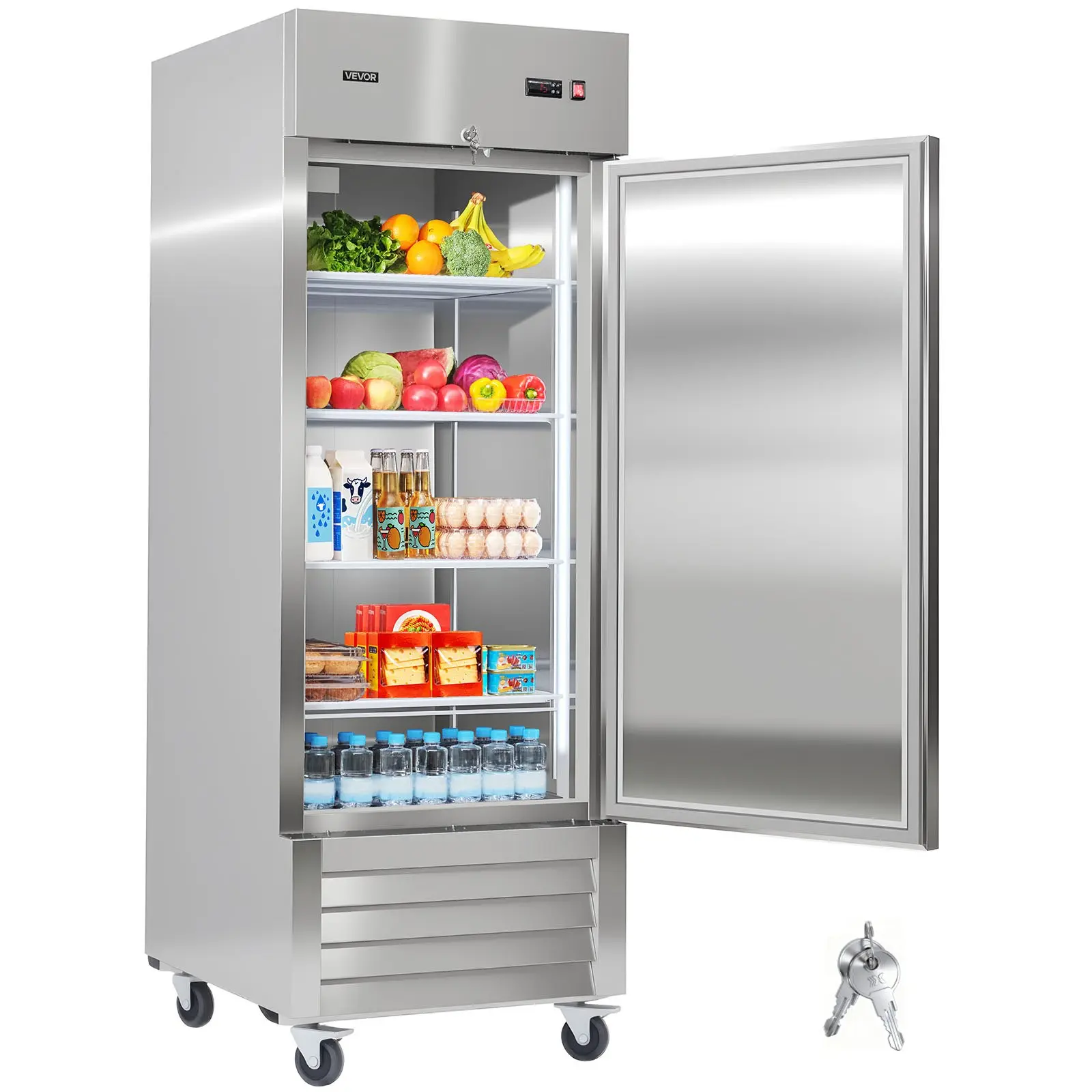 VEVOR 29 W Commercial Reach-In Stainless Steel Upright Refrigerator, 22 Cu. Ft Single Door, Auto-Defrost, 4 Adjustable Shelves, 32-50°F Temperature Control, ETL Certified