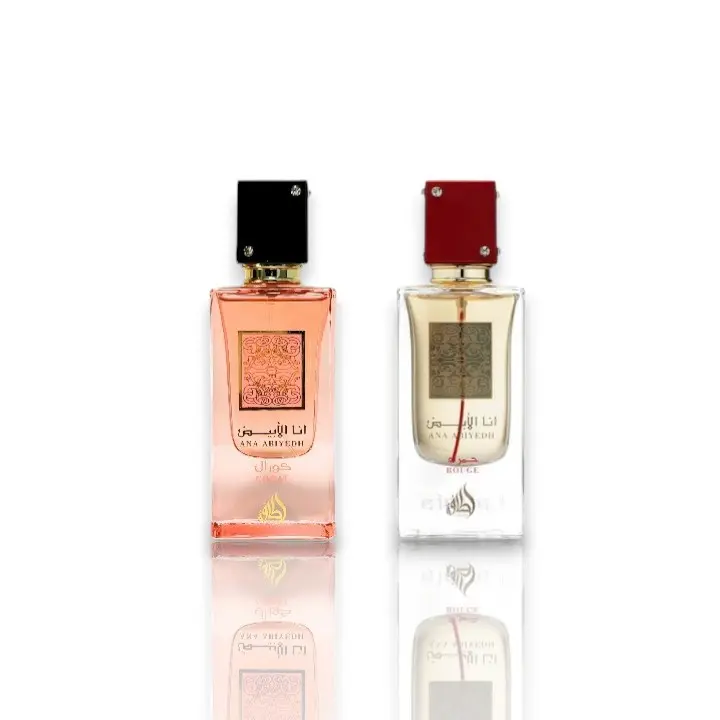 Lattafa Unisex 2-Piece EDP Fragrance Set - Ana Abiyedh Rouge, Ana Abiyedh Coral, 2.0 fl oz Per Bottle, Fresh Daily Use & Everyday Wear Fragrance