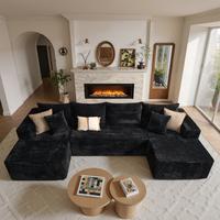 135" U Shaped with 2 Chaise | Black Plush