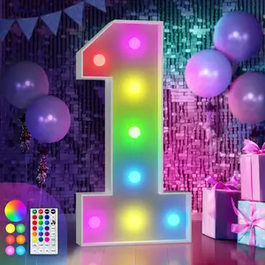 3FT Colorful Marquee Numbers,18 Colors with Remote, Light Up Numbers for 1st 10th Birthday Decorations Anniversary Party, Pre-Cut Foam Board Kit, Mosaic Sign for Balloon