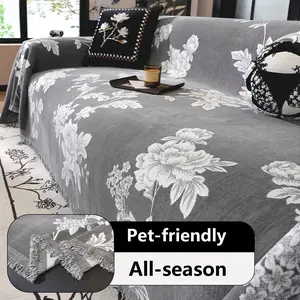 Premium Chenille Sofa Cover Cloth, All-Season Anti-Slip Cat Scratch Protection, Reusable Dustproof Couch Protector, Full Coverage, Soft Sofa Protector