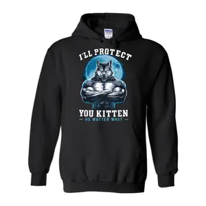 I'll Protect You Kitten No Matter What Shirt, Funny Meme Alpha Wolf Hoodie, Unisex 90s Vintage Retro Graphic Hooded, Casual Crewneck Tee Top