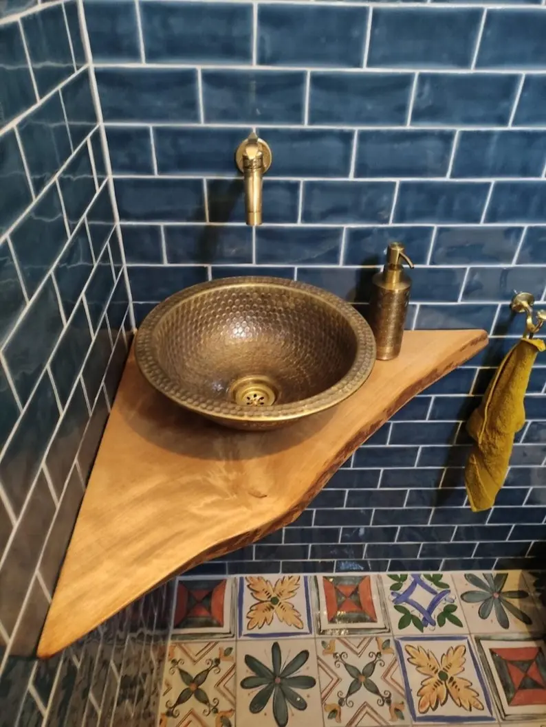 Custom Made Brushed Brass Hammered Bathroom Sink - DropIn / Vessel Brass Bathroom Sink with Elegant Design