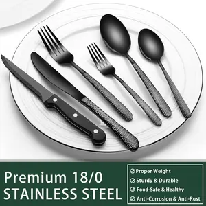 EWFEN 24-Piece Black Silverware Set with 4 Steak Knives, Premium 18/0 Stainless Steel Flatware for Home & Restaurant, Mirror Finished Cutlery with Ergonomic Handles