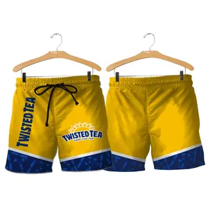 Twisted Tea Shorts, Twisted Tea Summer Shorts, Beach Vibes Only 🌊 Hawaiian Print Swim Shorts for Men