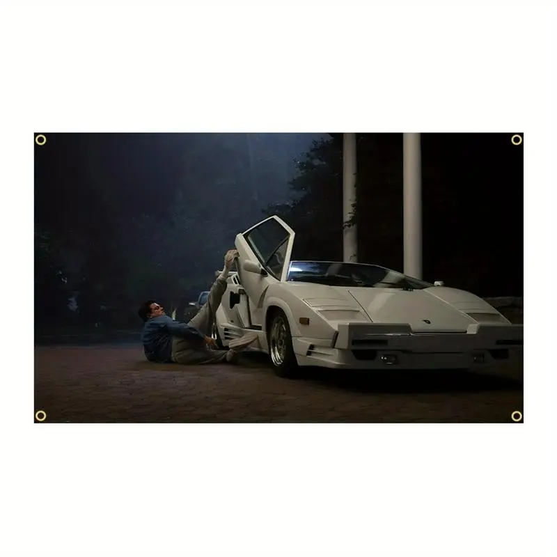 3x5ft Wolf of Wall Street 1989 Car Mustache Print Tapestry - Humor Meme Polyester Banner, Hand Washable Multi-Size Indoor/Outdoor Decor, Gift for Boyfriend's Man Cave, Peach Velvet