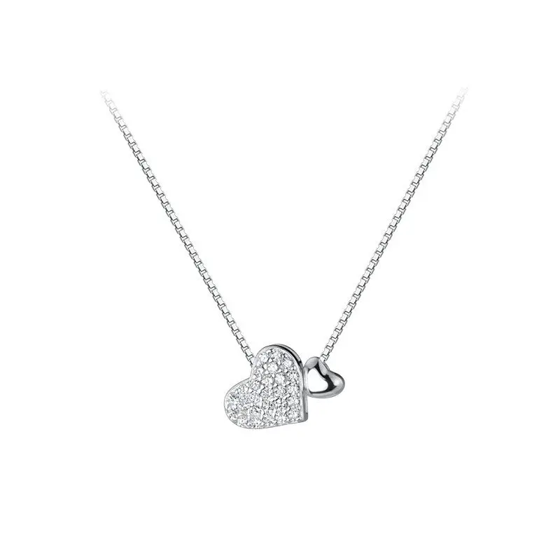 Women's Interlocked Double Heart Crystal Pendant Necklace, Metal Alloy Dainty Layering Chain, Romantic Accessories, Adjustable Extension 40 cm-1.97 in, Light Luxury Costume Jewelry, Anniversary Gift for Girlfriend, Everyday Wear, Custom Necklaces, Casual,