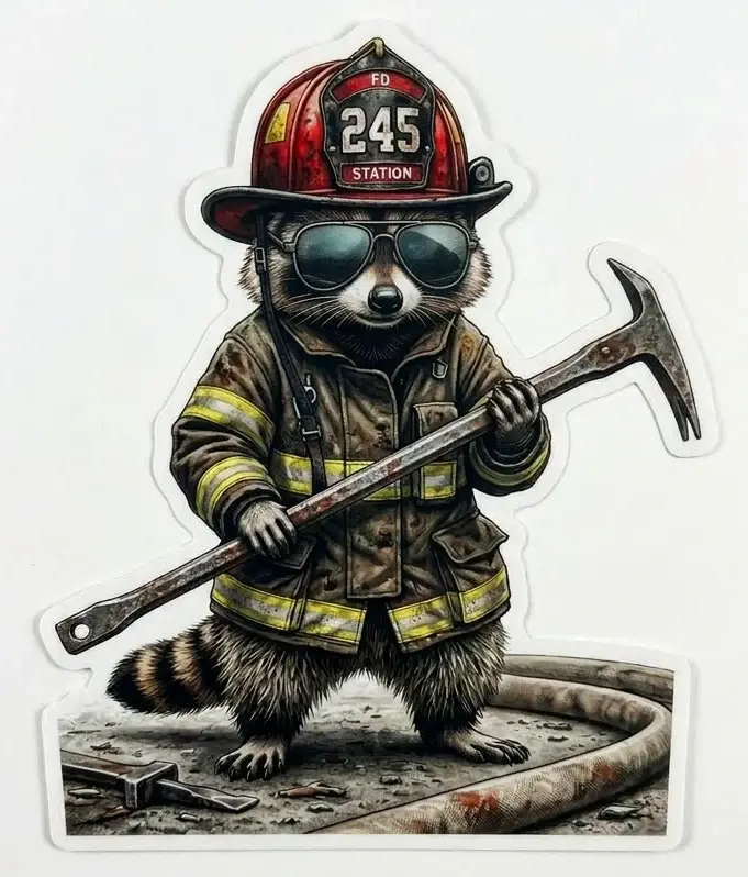 Firefighter Racoon 245 Window or Helmet Decal Firefighter Racoon 245 Window or Helmet Decal