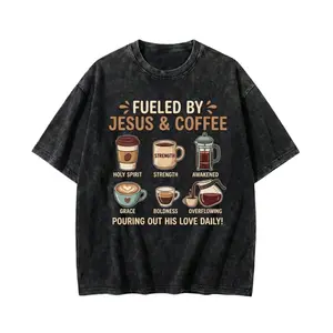 Inspiring Christian Faith Graphic Tee Featuring Jesus and Coffee for Men and Women Vintage Short Sleeve Casual Cotton Religious Spiritwear