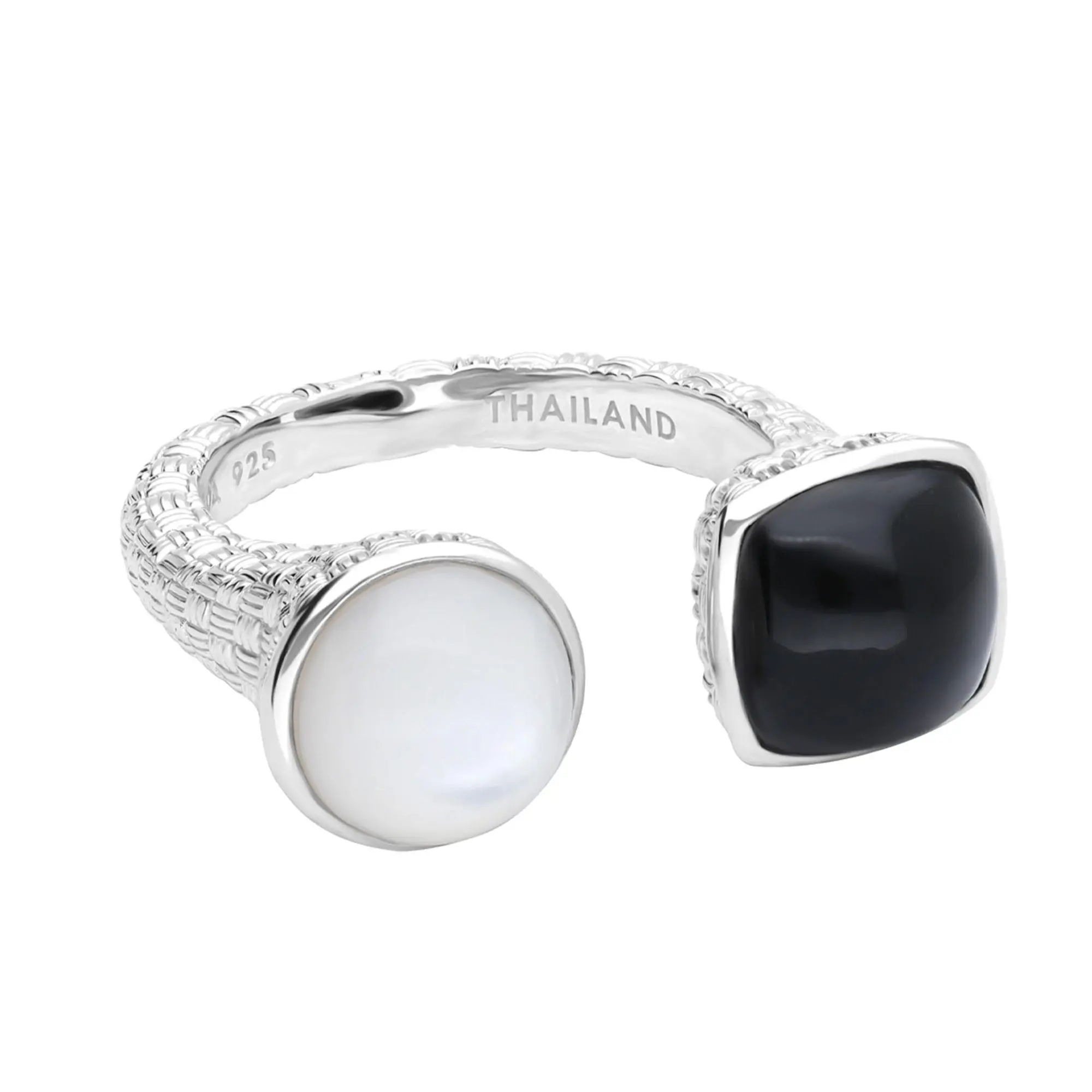 Ariva Sterling Silver Mother of Pearl & Onyx Cuff Ring