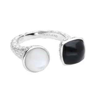 Ariva Sterling Silver Mother of Pearl & Onyx Cuff Ring