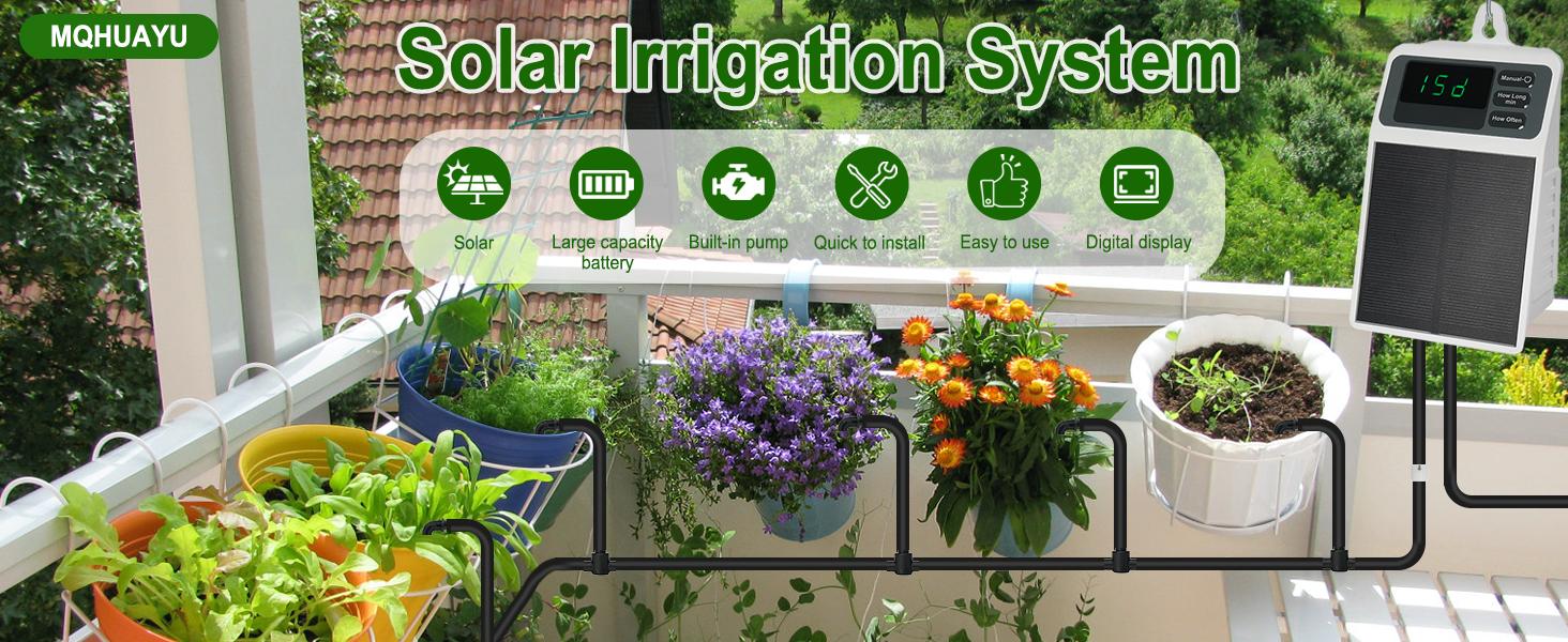 Solar Automatic Drip Irrigation System Kit Anti-Siphoning For 10 Potted Plants DIY Automatic Timing Watering for 15 Days Waterproof with Digital Display Auto Plant Waterer Outdoor Indoor Balcony Patio