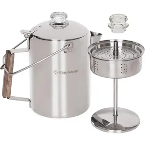 KingCamp Percolator Coffee Pot Campfire Coffee Boiler Kettle 304 Stainless Steel with Wood Handle for Outdoor Camping Cookware, Cabin, RV, Kitchen, Hunting & Backpacking, NO Aluminum or Plastic 9 Cup Adjustable Folding Cot Mattress Swivel Headrest Chair