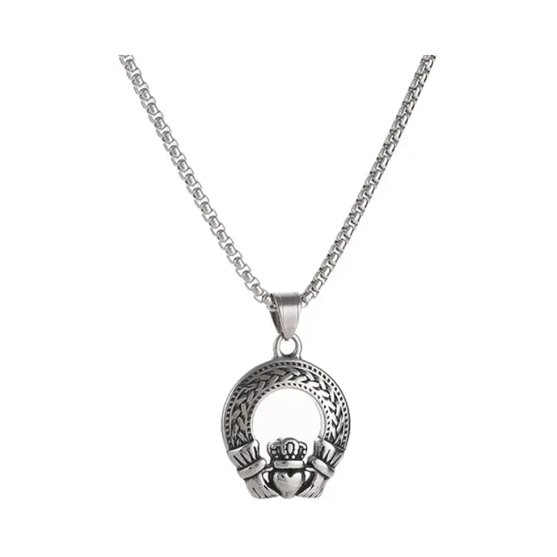 Claddagh Celtic Knot Pendant Necklace, Stainless Steel Irish Love Knot Jewelry, Traditional Claddagh Gift for Men Women