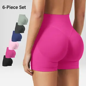 Women's Summervibes 6-Pack Athletic Shorts, Seamless High-Waisted Shorts with High Elasticity and Butt-Lifting Ruched Design, Perfect for High-Impact Fitness Training, Seamless Cycling Shorts, Women's Athletic Fitness Shorts Set Outdoor Fun