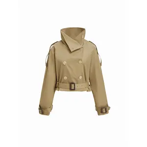 Cider Funnel Collar Double Breasted Trench Coat With Belt