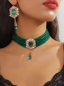 Luxury Water Drop Earrings with Colored Crystal Necklace, Essential Gift for Christmas and Thanksgiving, Suitable for Banquet Wear