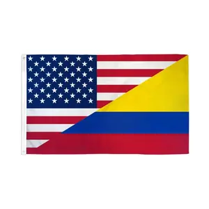 USA-Colombia Combination Print Flag, 3x5ft Polyester Dye Sublimation Banner, Party Backdrop Decoration, Home Wall Decor