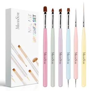 MelodySusie Nail Art Brushes Set,6pcs Nail Art Design Pen Painting Tools with Extension Gel Brush, Polish Brush, Builder Brush,Liner Brush, Carved Brush, and Dotting Pen for Home DIY Salon Use