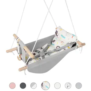 Gladswing Canvas Baby Swing for Infants to Toddlers,Indoor Outdoor Wooden Hanging Swing Seat with Safety Belt and Mounting Hardware, Suitable for Ages Up to 3,Cute Animal