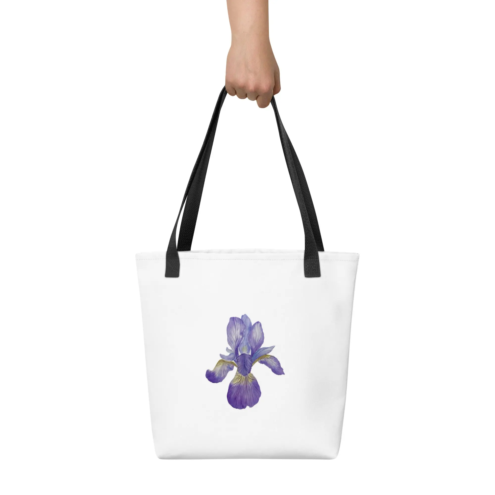 Tote Bag with Iris Design - 100% Polyester, 15" x 15", 10 L Capacity, Dual Cotton Handles, Trendy Cartoon Style, Slip On Closure