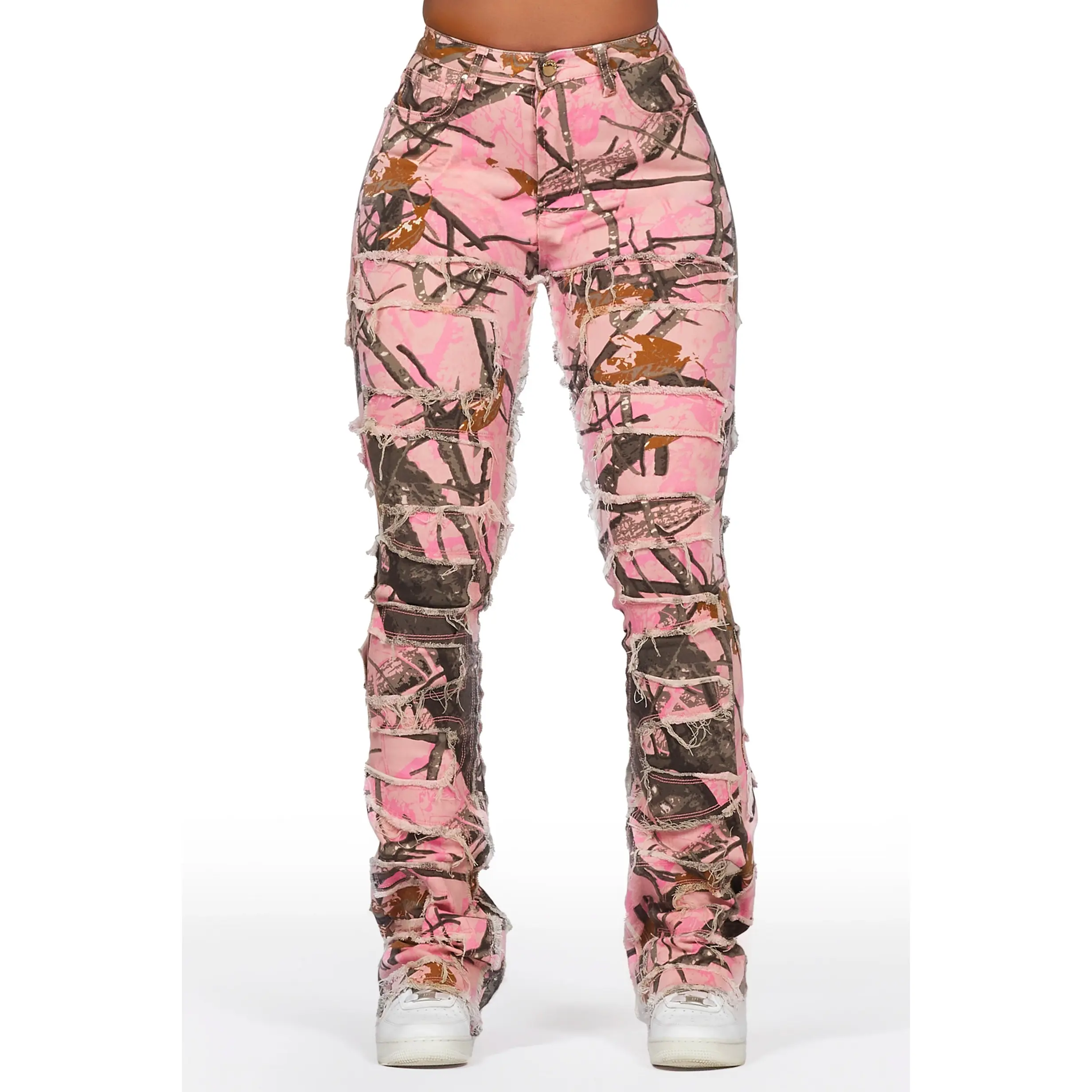 Zariyah Pink Tree Camo Stacked Flare Jean