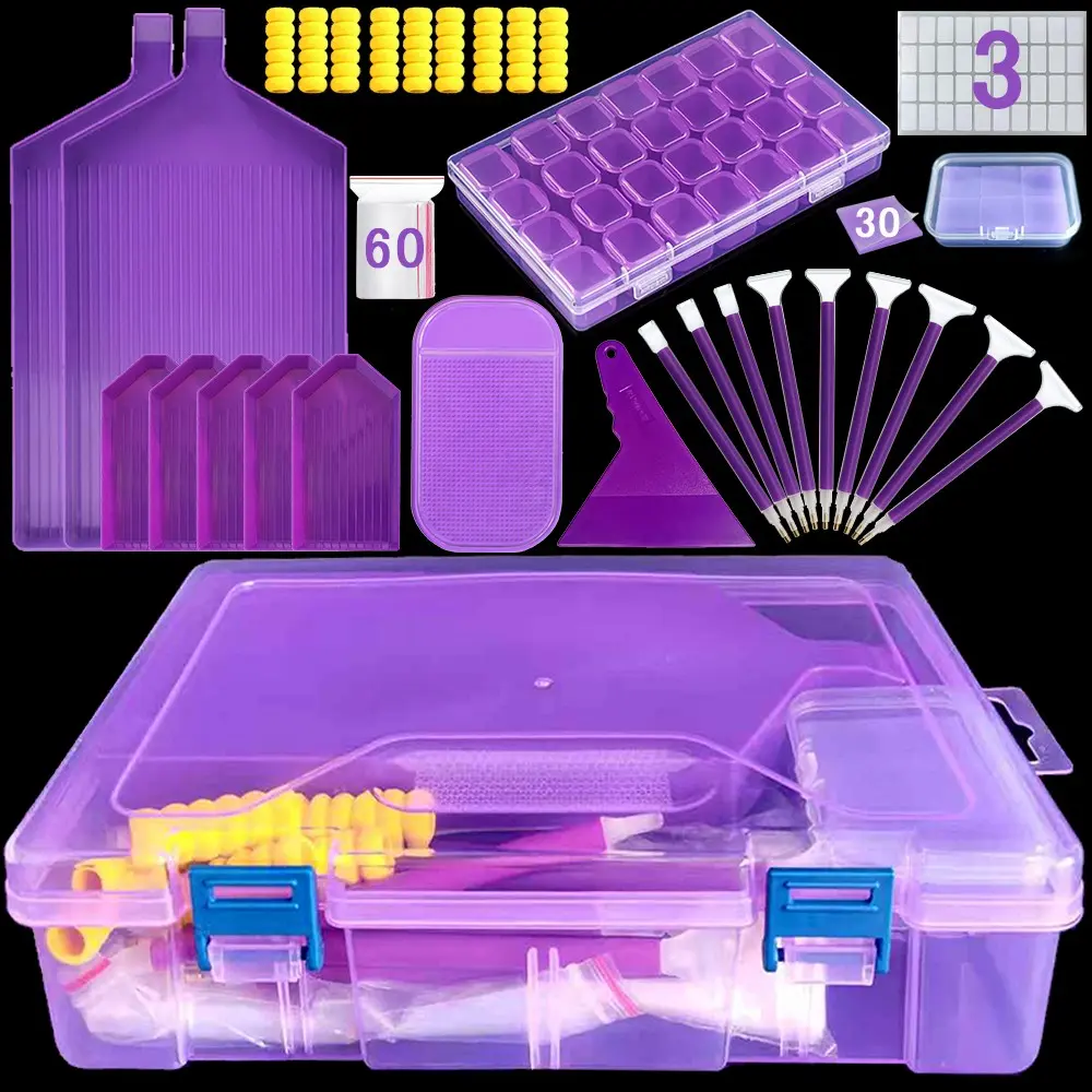 Diamond Painting Tool Kit with Multi-Compartment Storage Box, DIY Craft Supplies, Diamond Art Tools, Portable Dustproof Lock Design, Ideal for Beginners and Gifts, Diamond Painting Kits