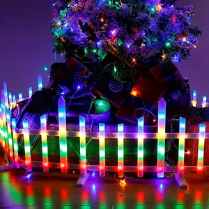 8 PACK Solar Garden Fence Lights Outdoor, Garden Fence, Waterproof LED Lighted White Picket Fence Border Solar Powered with Remote, Decorative Fence Christmas Lights for Tree Yard Pet Barrier, Fence Solar Lights, Solar Fence Lights Outdoor Waterproof