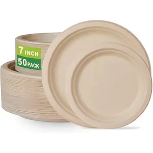 7 inch and 9 inch Heavy-duty Compostable Plates (each 50 Count), 100 Count Unbleached Disposable Paper Plates
