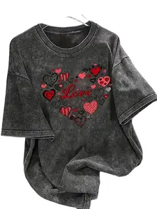 Valentine's "Love" Heart Collage Washed Black Cotton Tee
