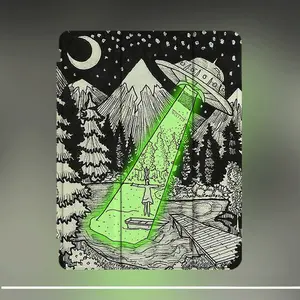 UFO Abduction Tablet Protective Case, Trippy Green Beam Alien Art, Slim PU Leather Stand Cover with Auto Wake/Sleep for iPad 9th/8th/7th Gen, Air 4/5