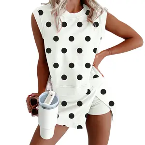 Znacicc Women's White Polka Dot 2pc Set Ribbed Trim Tank Top & Mini Skort Ideal for Casual Chic Day to Night Wear Summer Getaways - Womenswear, Clothes