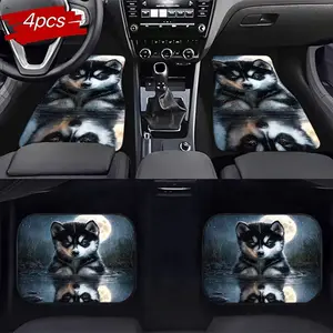 4pc Cute Husky Pattern Car Floor Mats Set, Anti-Slip Durable Easy to Clean, Stylish Pet Style Car Accessories, Fashionable Individual Car Items